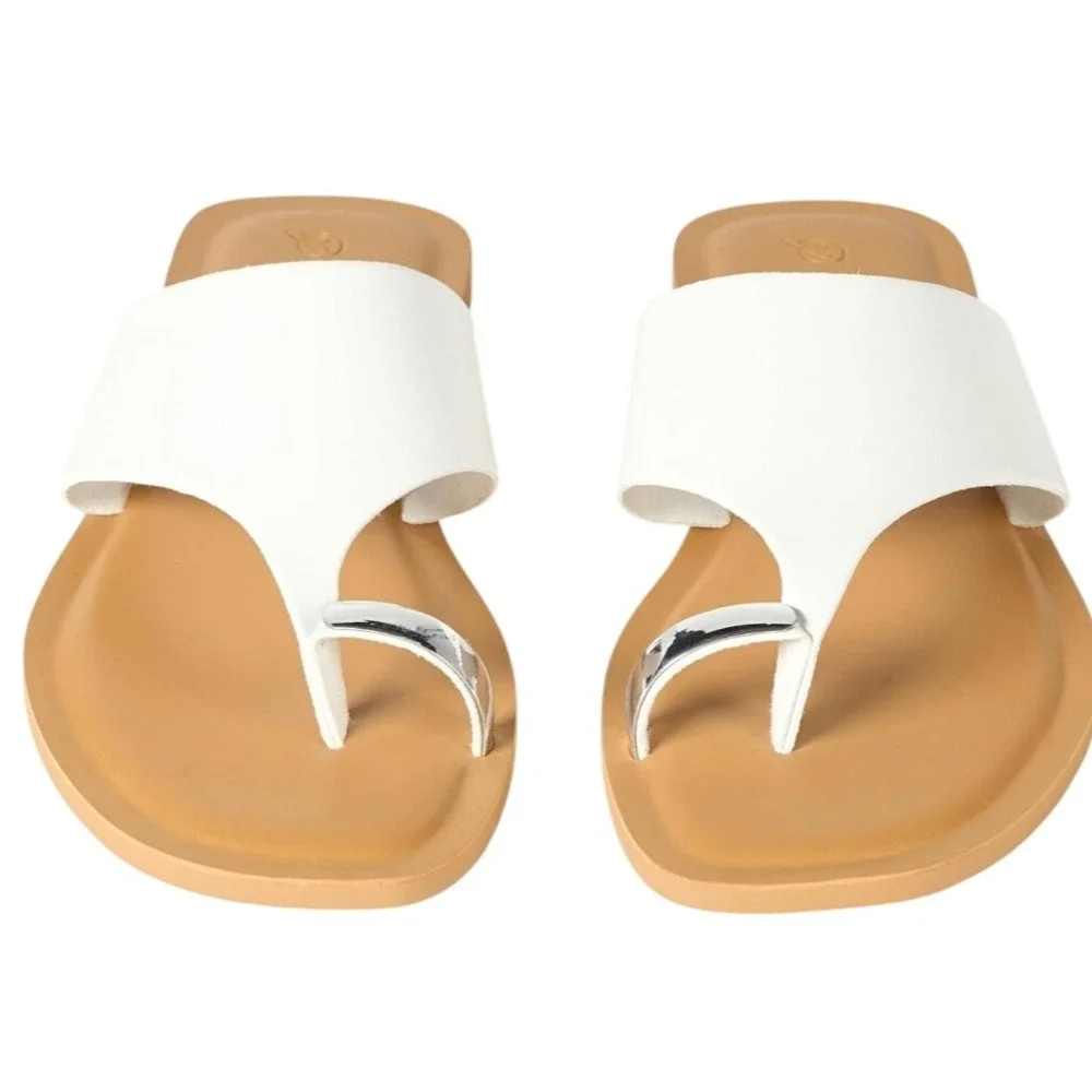 Toe Ring Sandals Women's US 11 White Open Toe Flats Camilla Wide The Drop